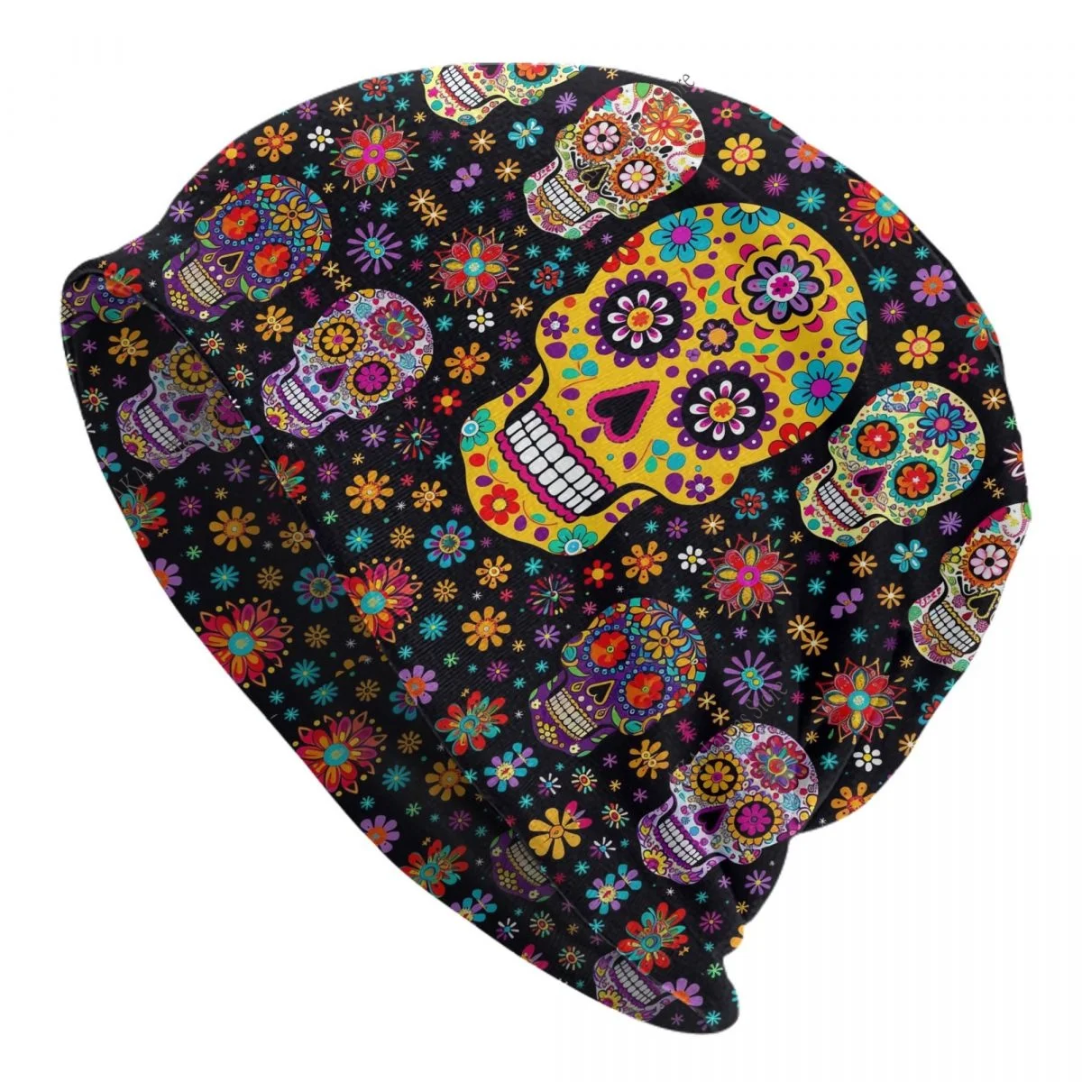 

Сахарный череп Мексиканский цветок Мужчины Женщины Шапки Ветрозащитная лыжная шапка Двухслойная тканевая шапка