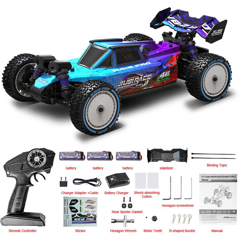 NIEUWE JIUSI 1:12 WB12 PRO 80km/u RC Auto 2.4G 4WD 3S 35A 3600KV Borstelloze Motor Hoge Snelheid Metalen Off-Road All Terrain Voertuig Raceauto RC model Speelgoed voor Volwassenen en Kinderen,