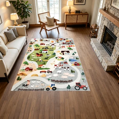 Farm Village Play Mat Carpet Children's Educational Traffic Map Carpet Non-Slip Floor Play Carpet for Children's Playroom