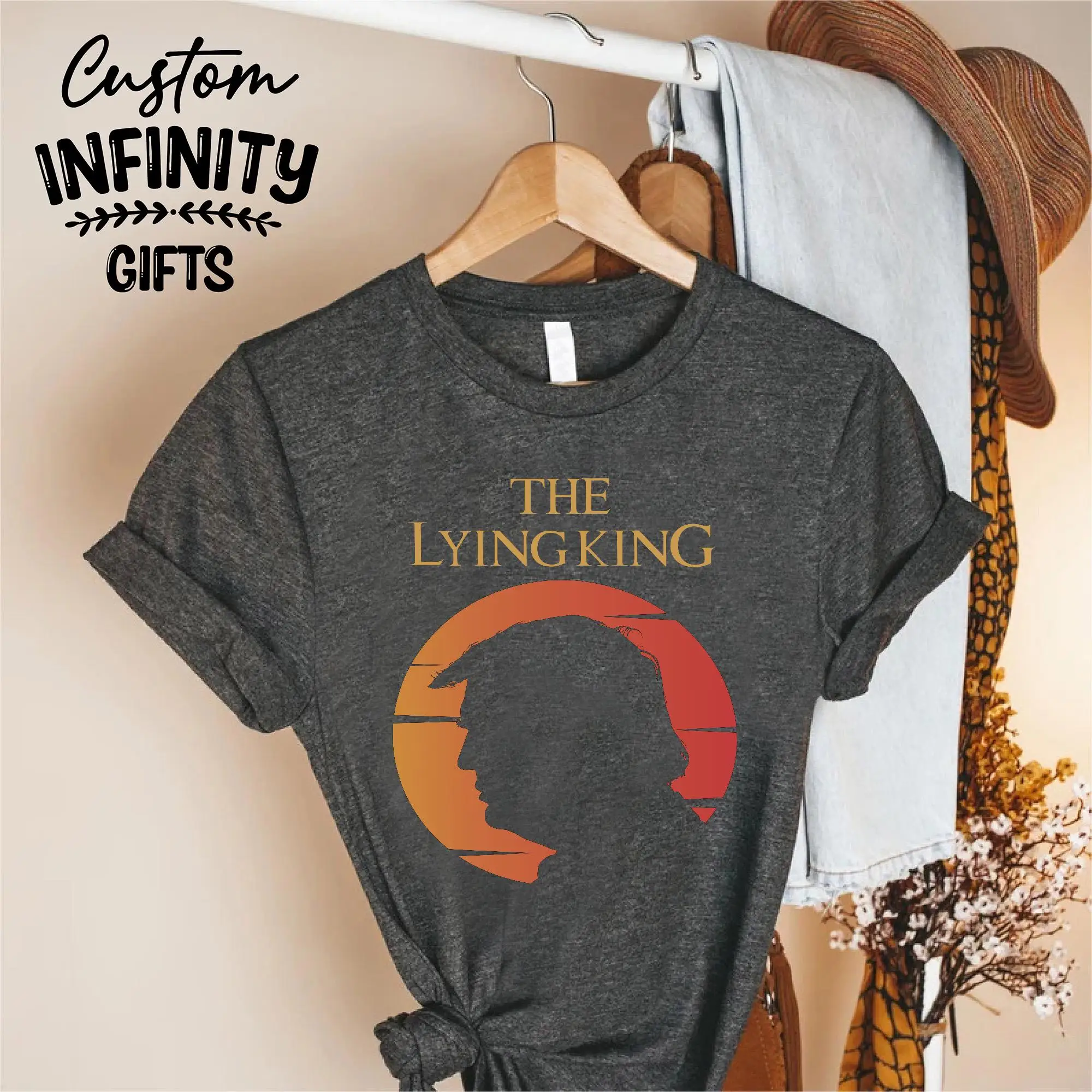 2026 Lying King Shirt Political Satire Retro Sunset Silhouette Gift Comfortable Breathable T-shirt Y2k