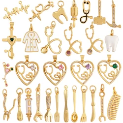 Love Heart Knife Fork Tableware Stethoscope Instrument Charm Pendant,DIY Jewelry Accessories for Necklaces Making Supplies M15