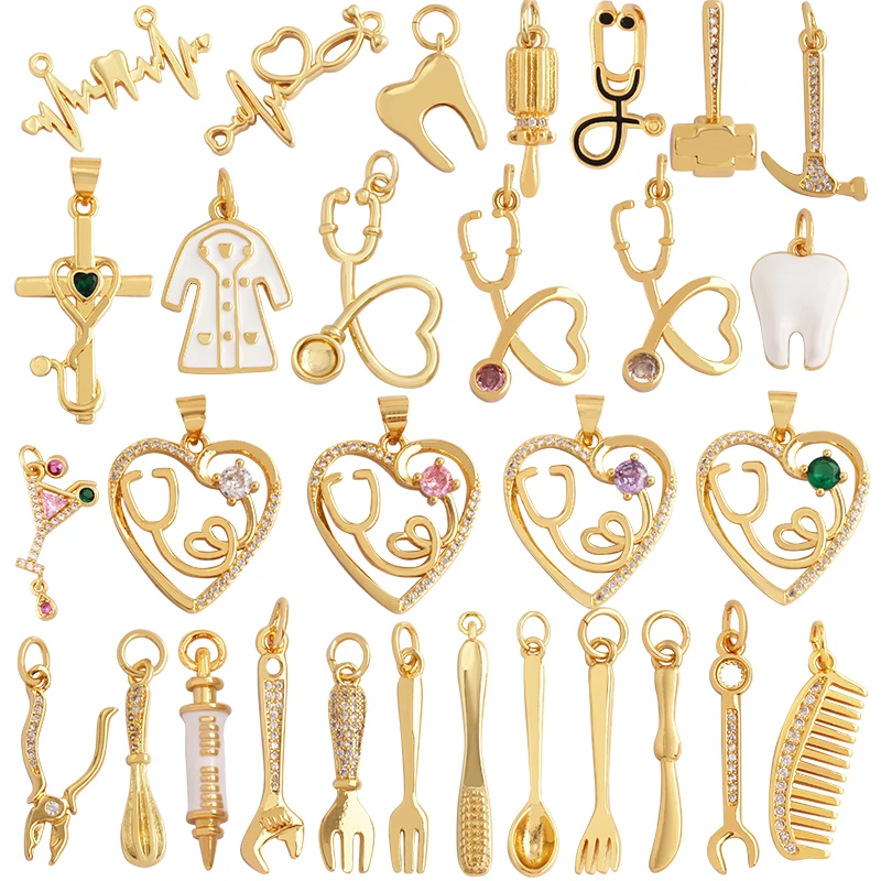 Love Heart Knife Fork Tableware Stethoscope Instrument Charm Pendant,DIY Jewelry Accessories for Necklaces Making Supplies M15