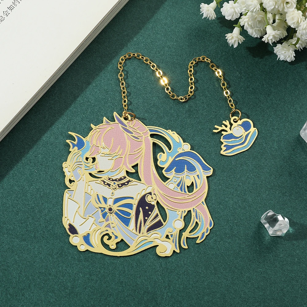 Anime Genshin Impact Elegant Chain Pendant Metal Bookmark Game Figure Wanderer Yae Miko Hollow Out Bookmarks Souvenir Fans Gifts