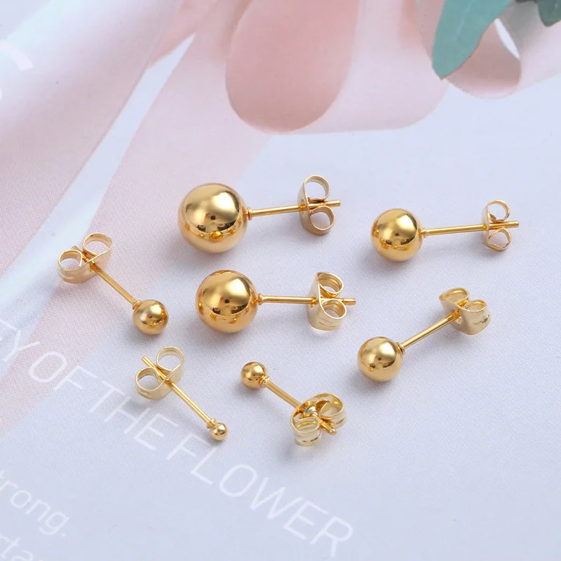 Gold Plated Titanium Steel Small Golden Bean Earrings For Women Men Round Mini Balls Stud Earrings Ear Piercing Jewelry