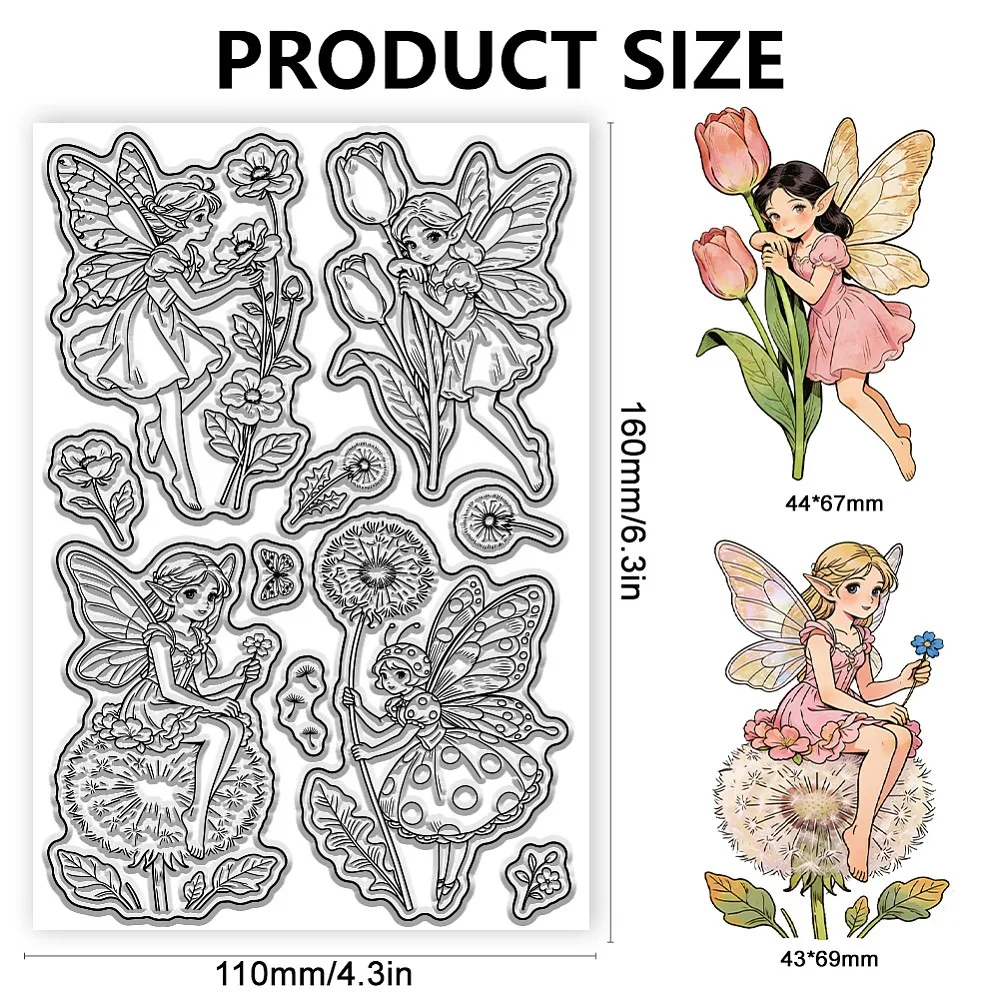 Fairy Pattern Clear Stamps Dandelion Stamp Seal Transparent Stamps for DIY Scrapbooking and Card Making Paper Craft Decor
