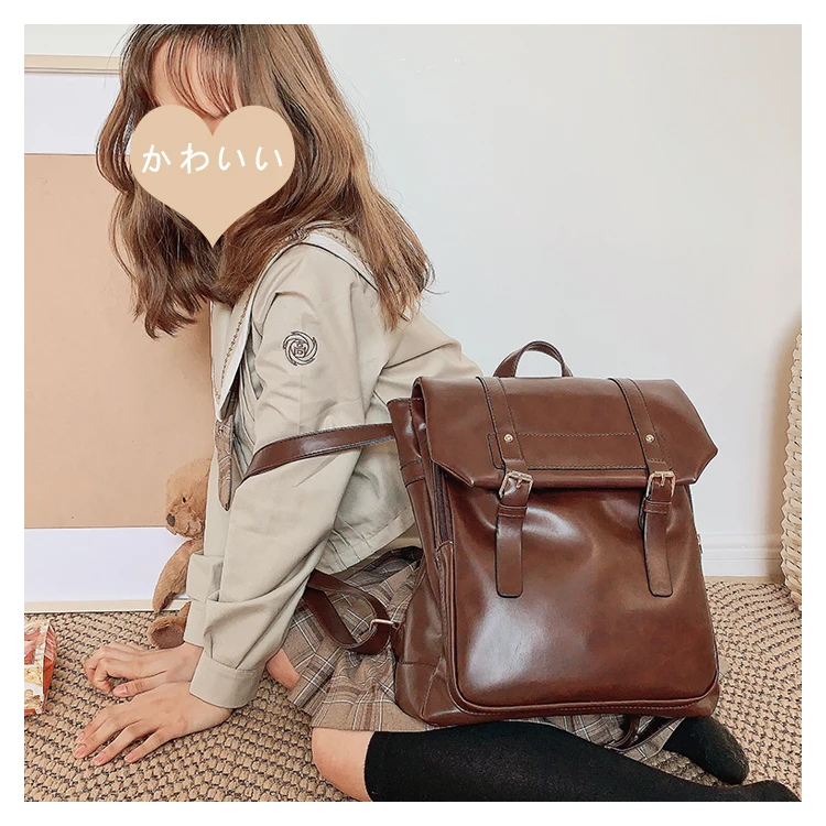 JIAERDI Preppy Style Brown Backpack Women Japanese Leather Soft Casual Mini Backpacks Ladies Harajuku Aesthetic Jk Schoolbag