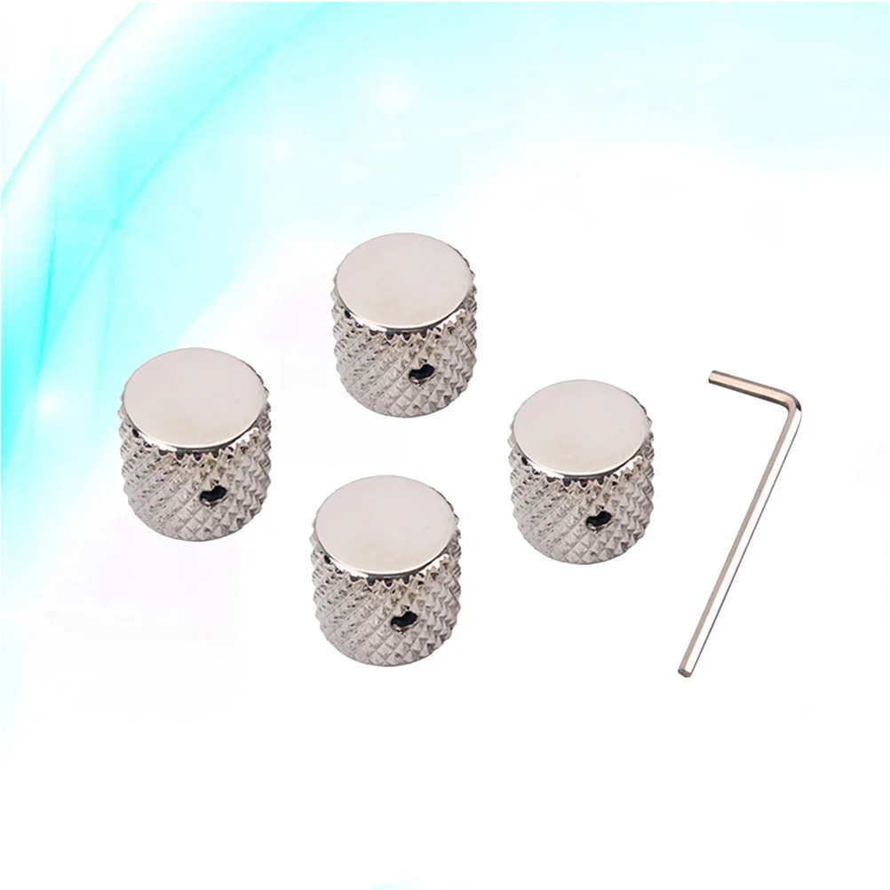 

4 Pcs Aluminum Alloy Electric Bass Guitar Volume Tone Control Knobs Flat Knobs Guitar Parts Accessories GD139A (Silver)
