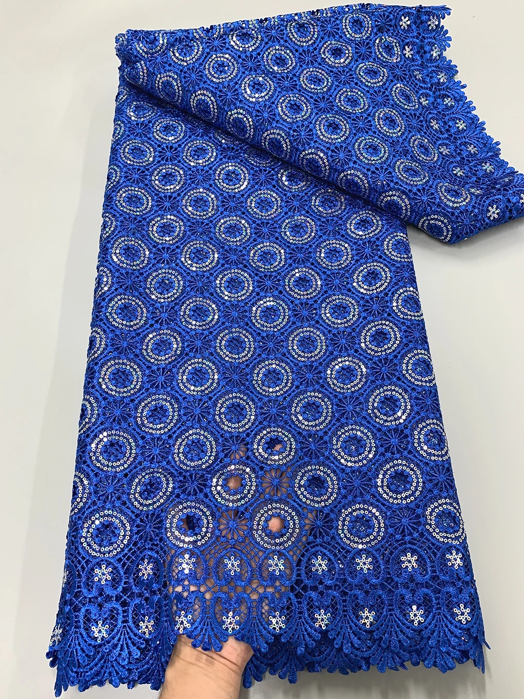 

2023 Nigerian Water Soluble Lace Fabric High Quality African Sequins Guipure Cord Lace Fabric For Women Evening Dresses Material