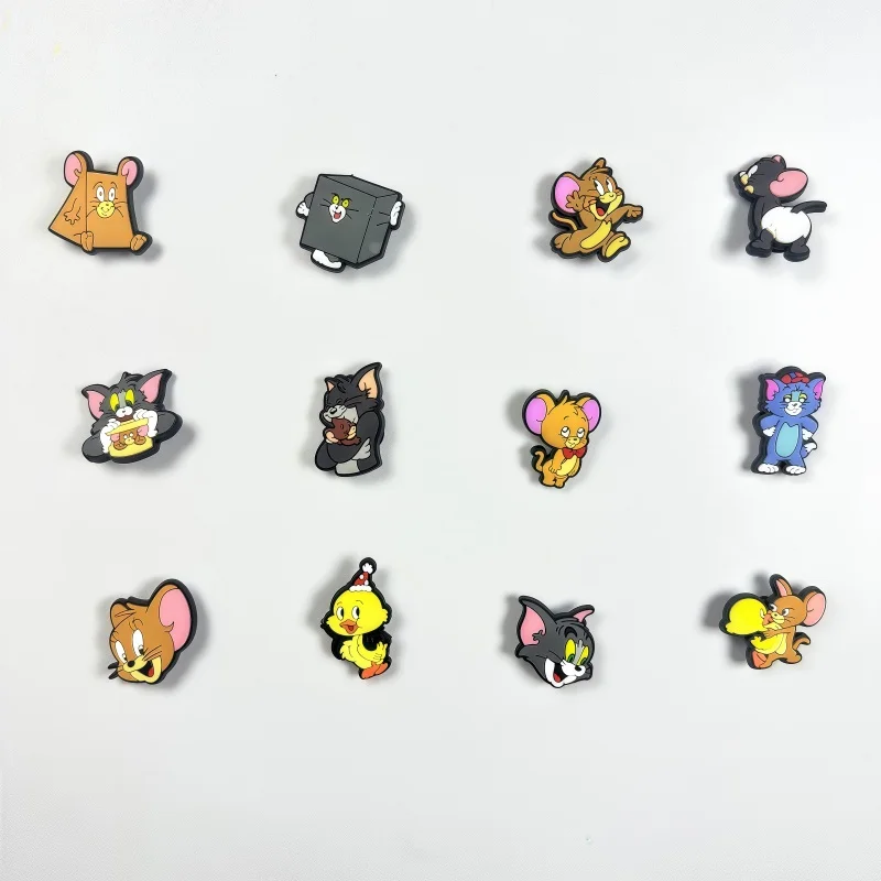 

12pcs Tom and Jerry Shoe Charms Cute Clogs Bubble Slides Sandals PVC Shoe Decorations Accessories jibbitz Crocodile