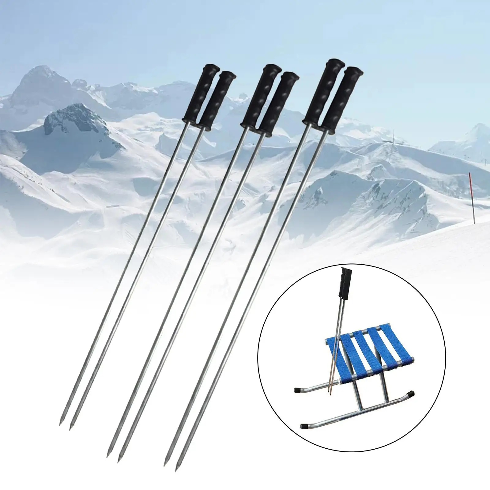 2x Snow Sled Ice Picks Nonslip Handle Sledge Ice Cane for Ice Skating Ice Fishing Walking