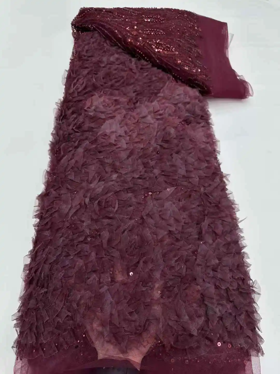 Luxury African 3D Sequins Beaded Lace Fabric High-Quality Nigerian Wedding Bridal Embroidery French Tulle for Groom Sewing