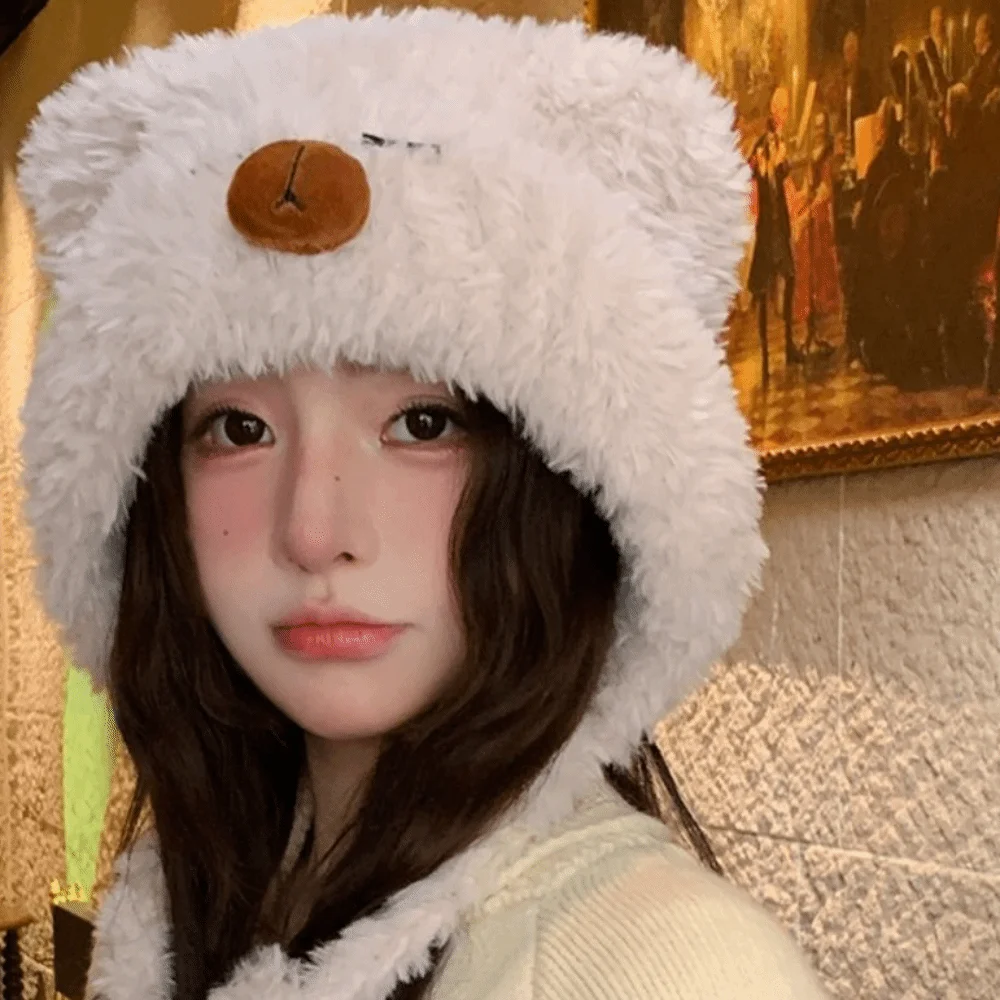 الحلو الكرتون كابيبارا البلوز قبعة Kawaii قبعة صوفية مرنة سميكة بلون الحيوانات آذان قبعة صغيرة الفتيات #2