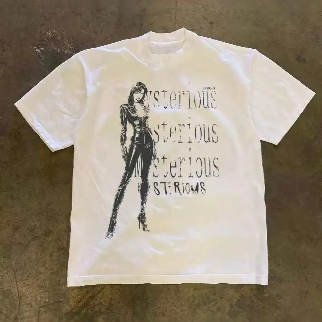 Mysterious Latex Girl Y2K Cyber Goth Graphic T-Shirt Cotton Men Women Streetwear Tee