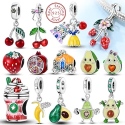 Original Charms Beads 925 Sterling Silver Cherry Strawberry Avocado Fruit Charms Pendant For Woman Jewelry Making
