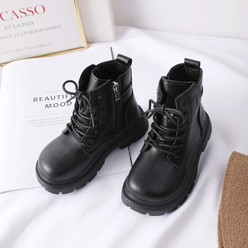 Kids Boots Fashion Soft Leather Girls Shoes Spring Autumn British Style Black Children Ankle Boots Toddler Boys Sneakers Ботинки