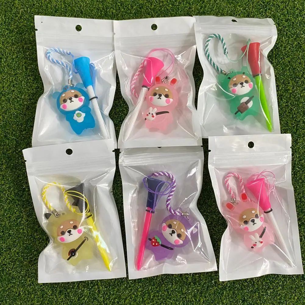 Golf Rubber Tees With Flashing Light Cartoon Cute Prevent Loss Golf Ball Holder With Braided Rope Outdoor Golf Accessory