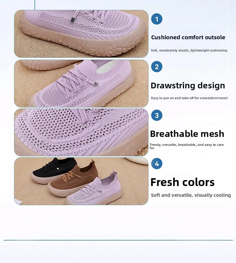 Damen-Stricksocken-Sneaker, atmungsaktives, hohles, fliegengewebtes Obermaterial, rutschfeste, rockartige Textur, dicke Sohle, leichte, lässige Wanderschuhe – Detail 6