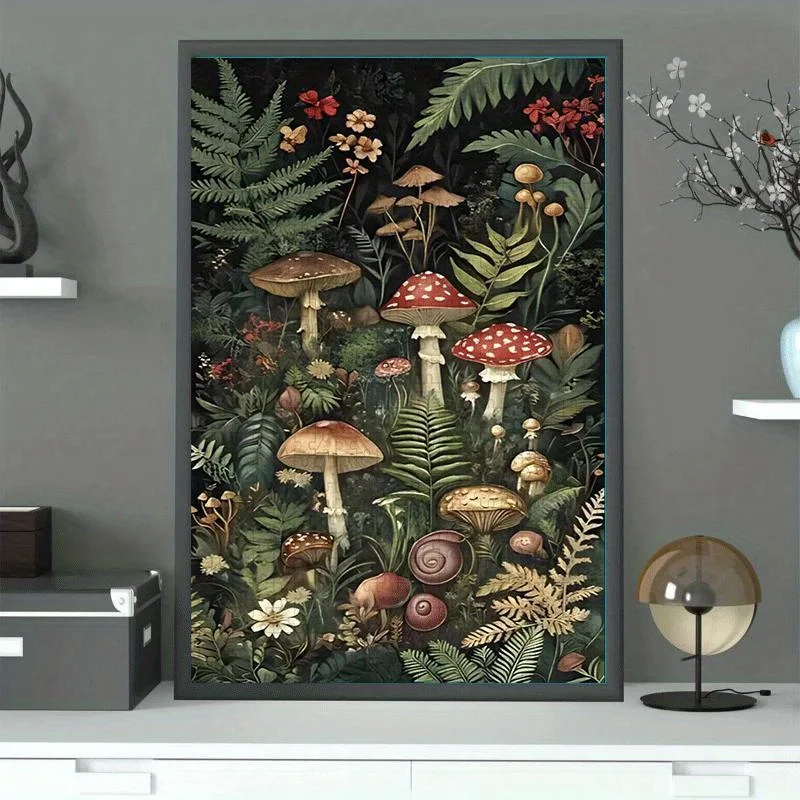 1 ensemble (1000 pièces/1 ensemble (500 pièces) puzzle en papier pour bricolage: "scène de champignons et de fleurs dans la forêt sombre"-jeu de puzzle, casse-tête,