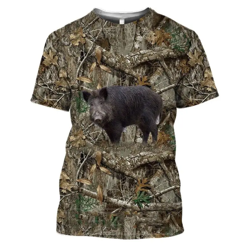 Outdoor Jungle Hunt Reed Camouflage T-Shirt 3D Wild Boar Print T Shirt For Men Casual O-neck Short Sleeve Funny Deer Pattern Tee