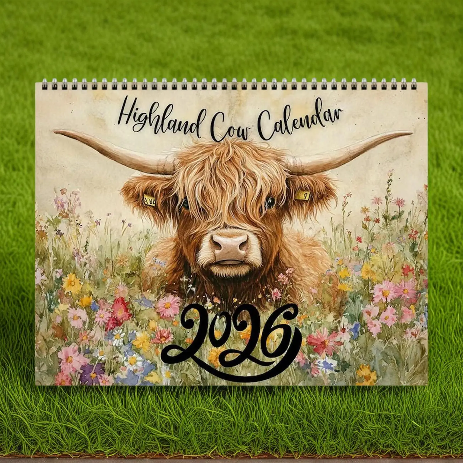 

2026 Highland Cattle Calendar Rustic Farmhouse Wall Art Funny Highland Cow Wall Calendars for the Scottish Cattle Lover