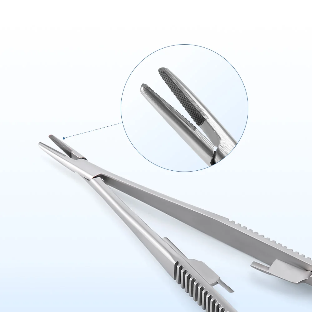 Azdent Straight/Curved Castroviejo Needle Holders with Lock 14cm/16cm Needle Holding Forceps Tweezer Dental Forceps Microsurgery