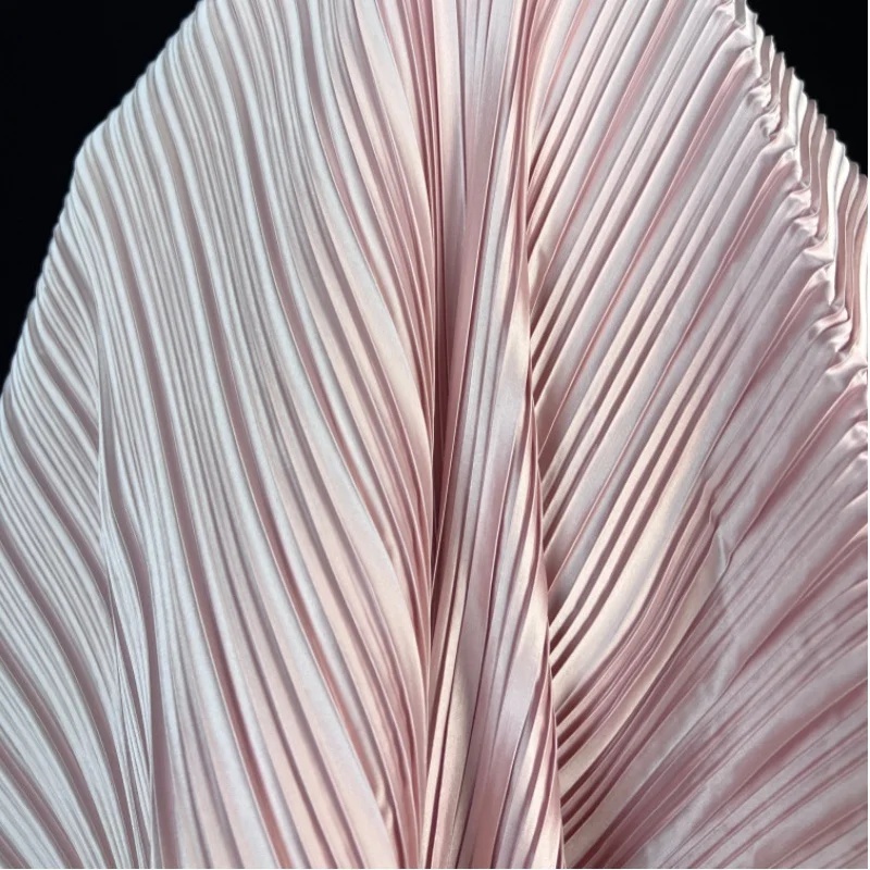 Stretch Imitation Silk Pleated Fabric, Box‑pleat Crinkled Textile, Premium Designer Material For High‑end Garment DIY Sewing
