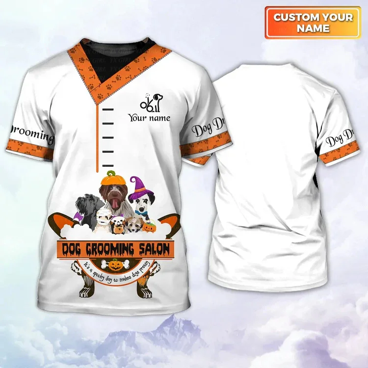 Custom Name Rockin The Dog Groomer Life Pet Cosplay Uniform Personalized Name 3D Harajuku Summer Casual Short Sleeves T-Shirts 1