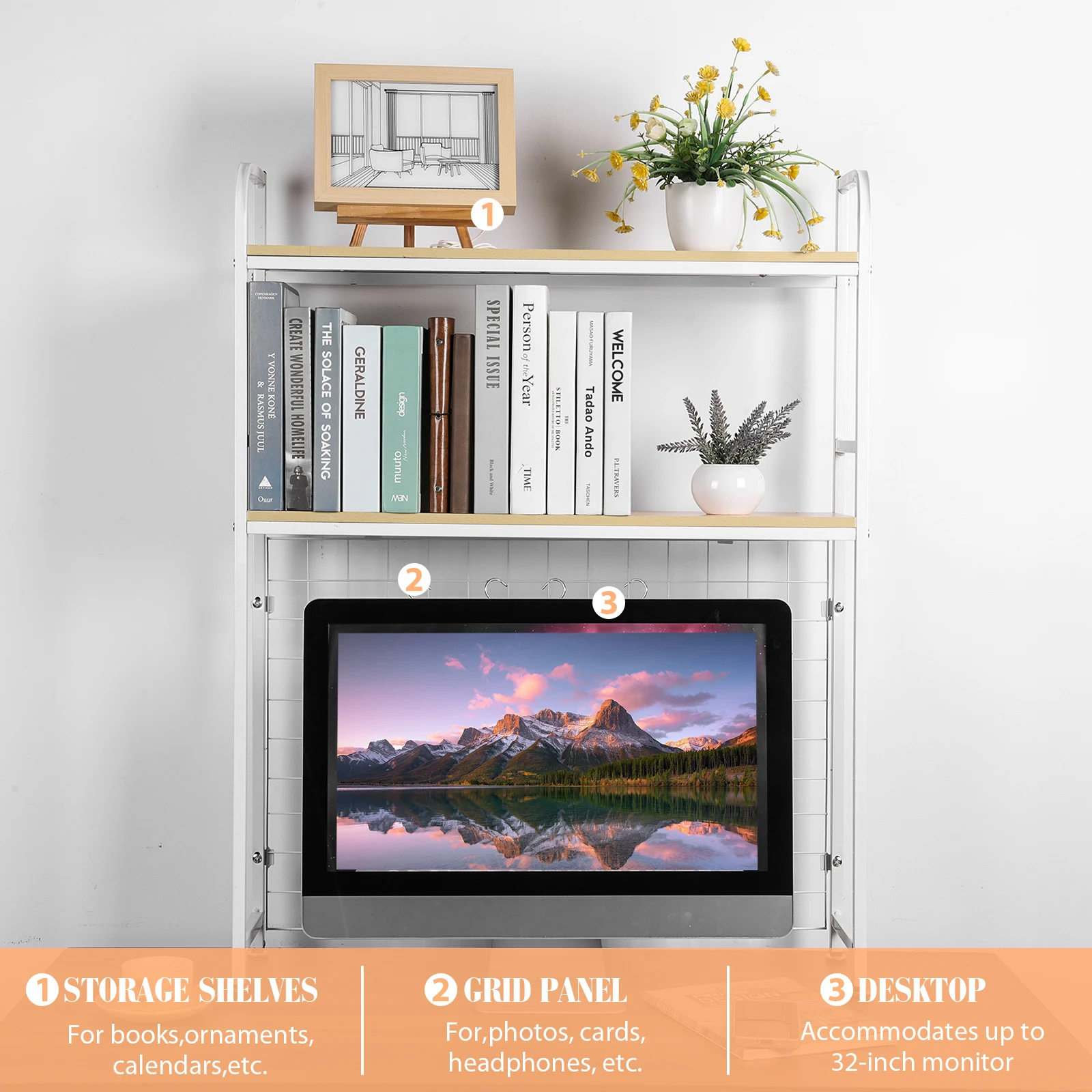 2 Tier Wooden Desk Organiser S - Bookcase Wood Shelf recension och pris