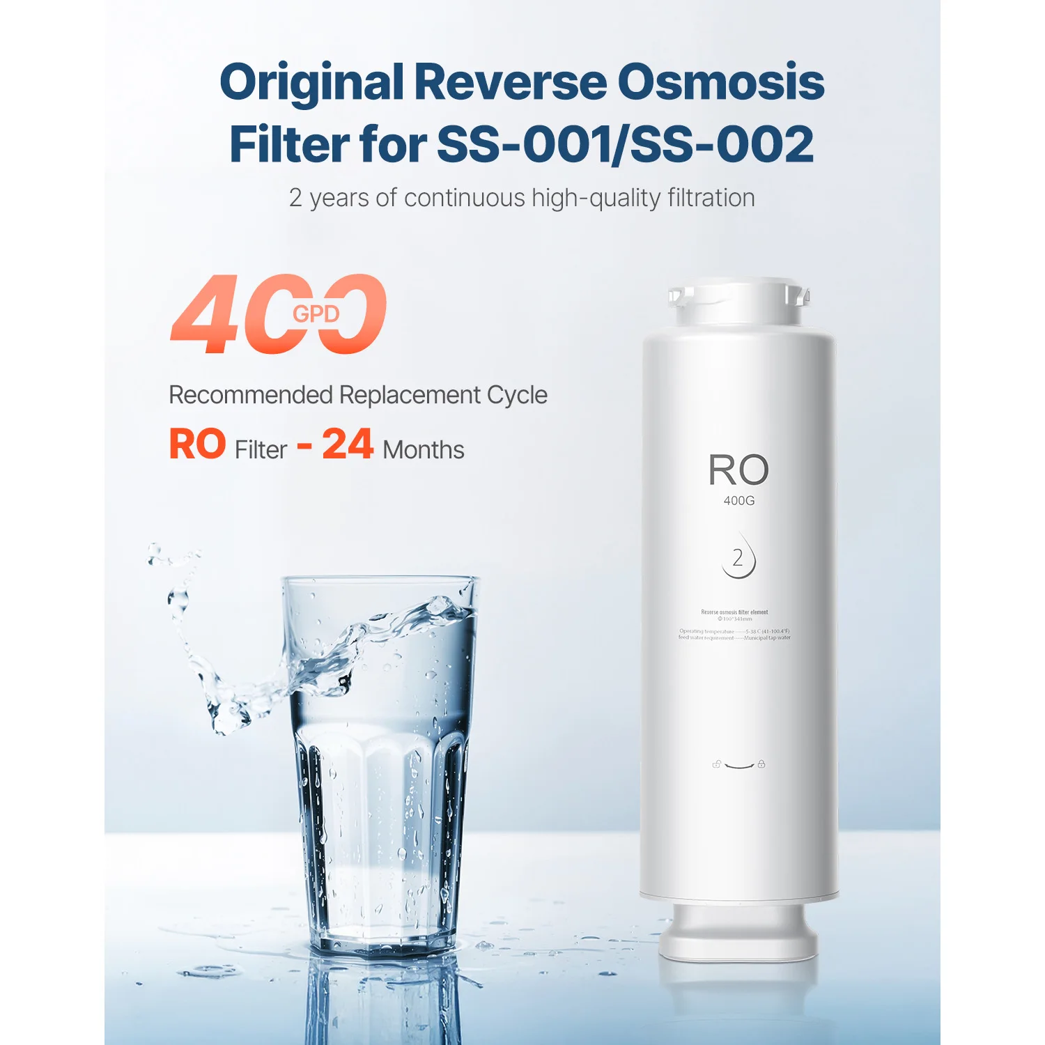 VEVOR Reverse Osmosis System Filter Replacement RO/PCF Filter Cartridge Compatible with SS-001/3/5 Under Sink Water Filter