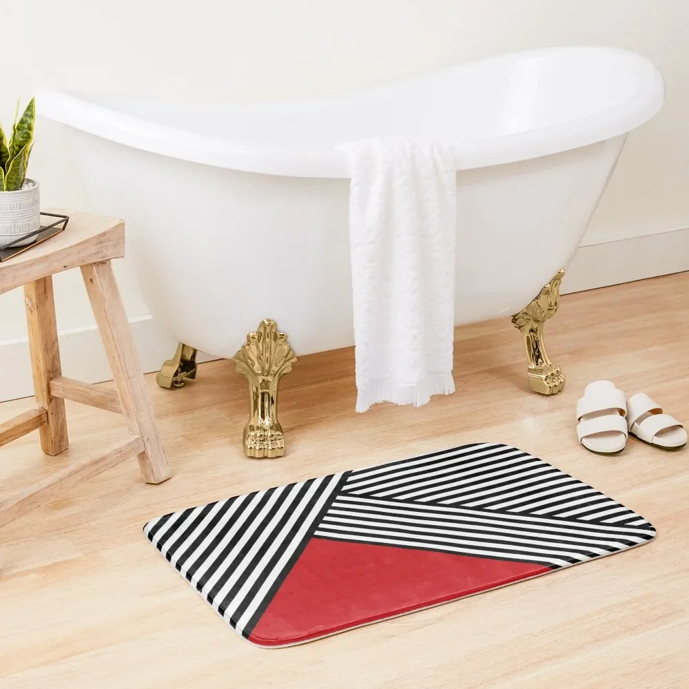 Black and white stripes with red triangle Bath Mat Bedroom Carpet DoorFor Entrance Door Toilet Carpet Rug Foot Mat