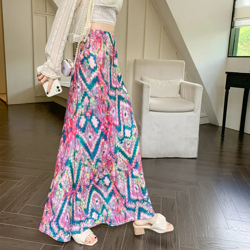 

Print Skirts for Women 2024 Faldas Mujer De Moda High Waist A-line Jupe Korean Summer Saia Loose Fashion Vintage Long Skirt