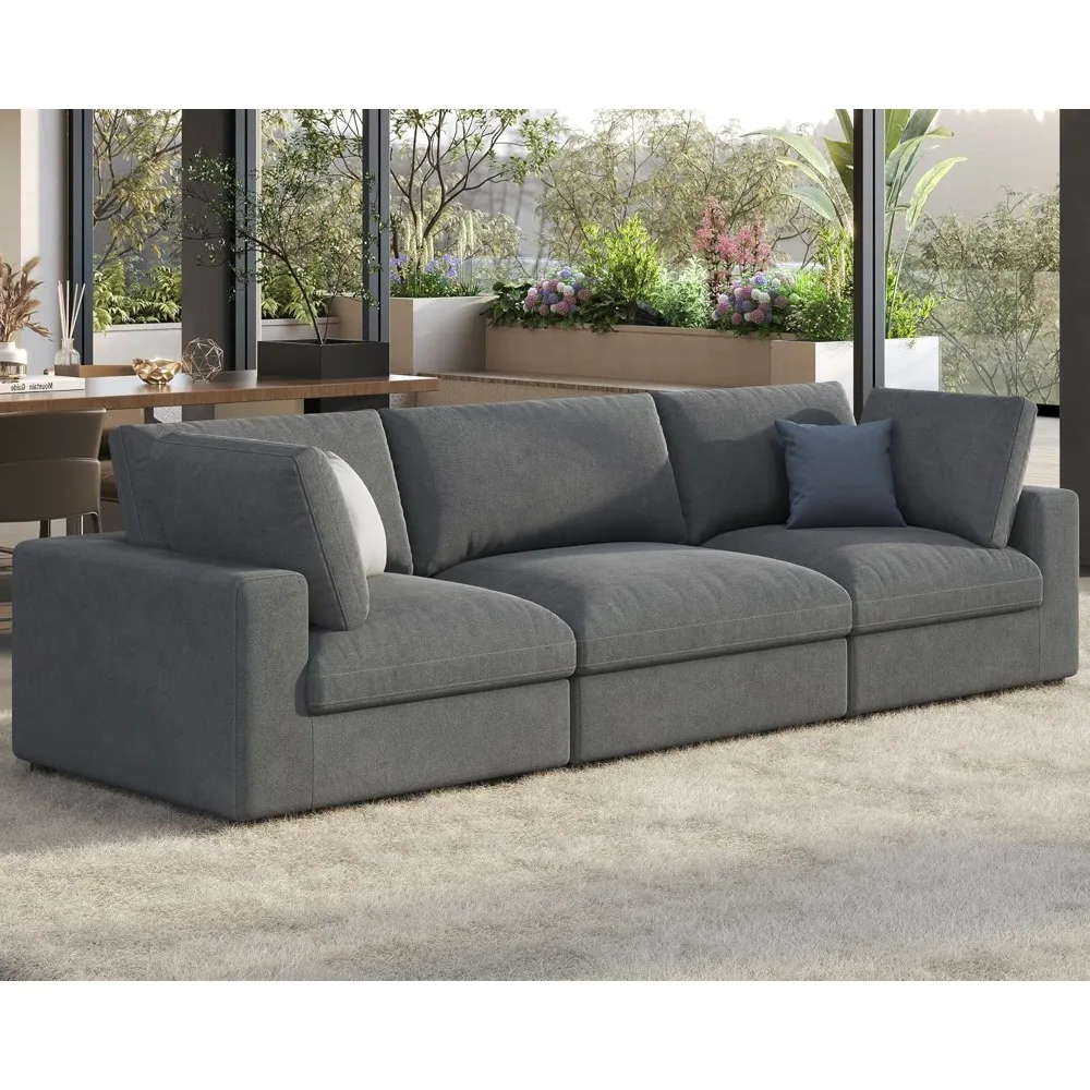 

Modular Sectional Sofa, 152 Inches Down Filled Sectional Sofa, 6 Seats U Shaped Cloud Couch with Chaise, Grey Linen Couch Set