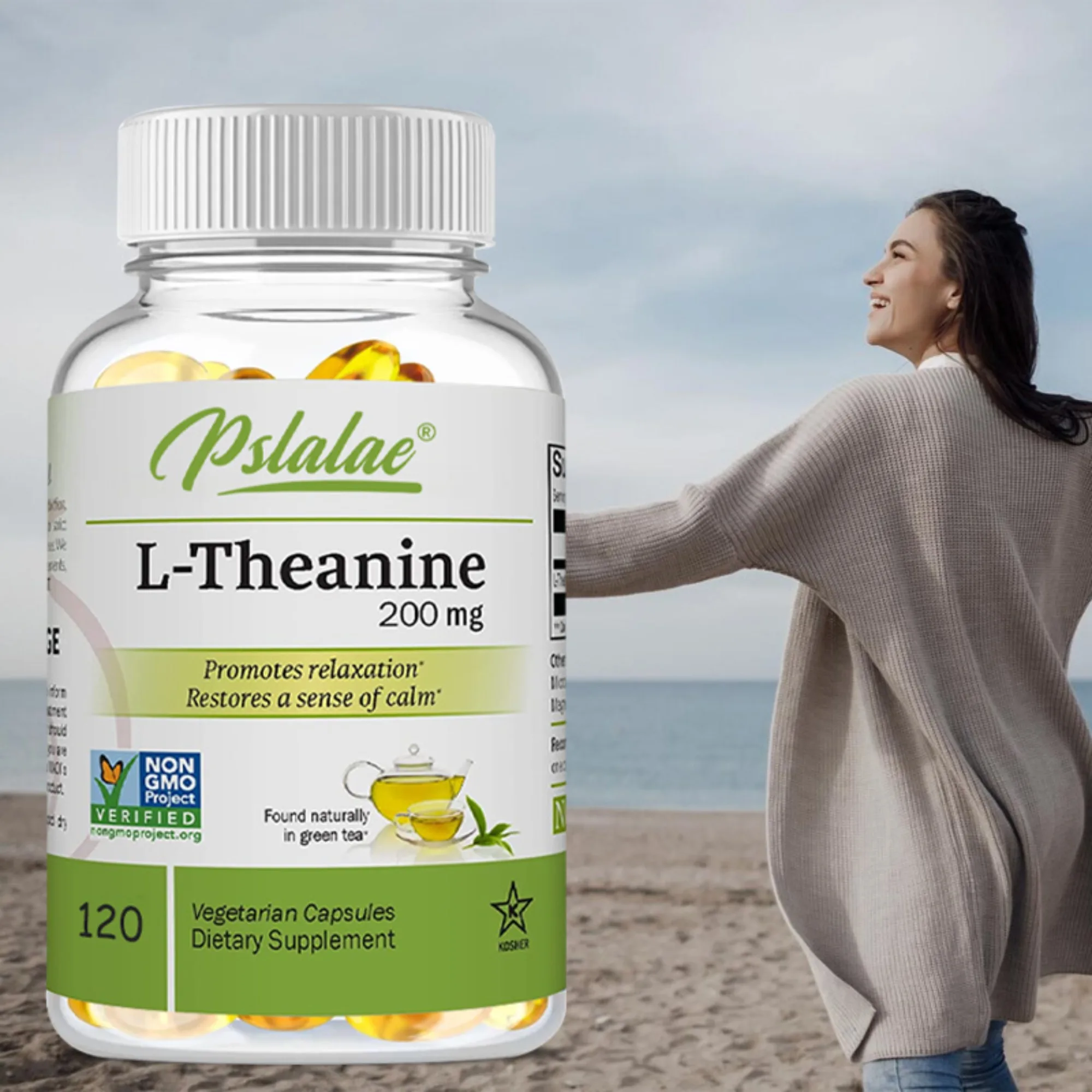 L-Theanine 200 Mg - Aliviar el estrés, mantener el estado de ánimo tranquilo y relajado, mejora la concentración - 120 cápsulas