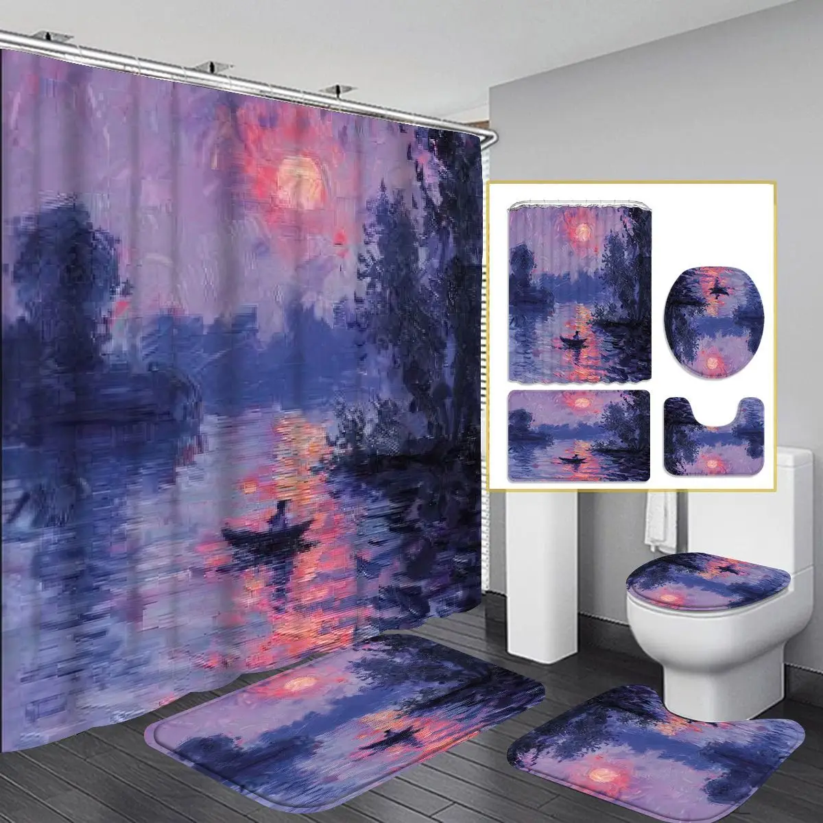 

Занавеска для душа с рисунком «Маяк-парусник», полиэстер, в комплект входит 4 коврика для ванной, U-образное сиденье для унитаза и 12 крючков — отлично подходит для