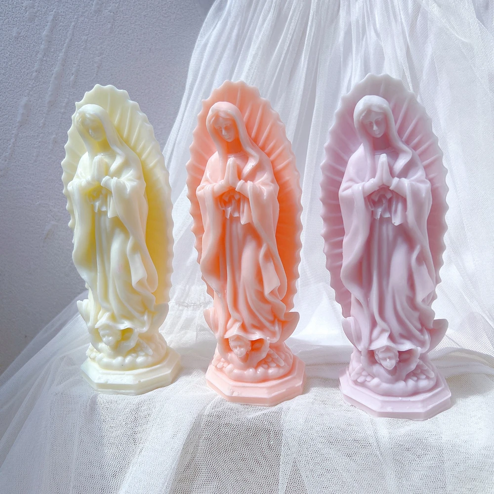 Classic Figure Homyl Virgin Mary Statue Lady Sculpture Silicone Mould Catholic Blessed Virgin Mother Mary Figurine Candle Mold - Image 2