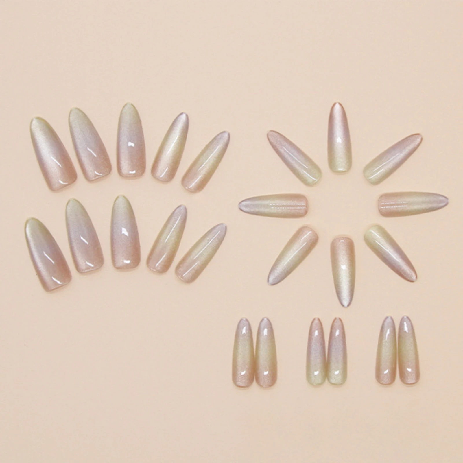 24pcs Elegant False Nails Cat Eye Rainbow Gradient Press on Nails Nail Tips Wearable False Nail for Women Girls DIY Manicure