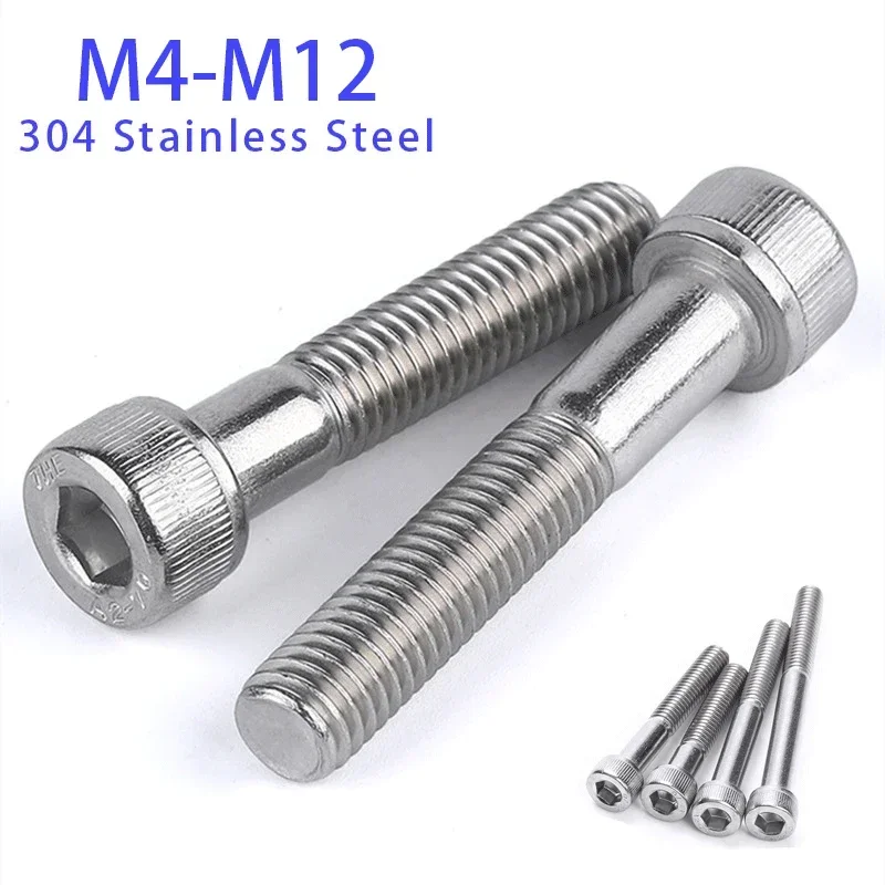 304 Stainless Steel Hex Socket Cap Screw  Half Tooth Cylindrical Tapping Hexagon Socket Bolts M4 M5 M6 M8 M10 M12 Long 30-150MM