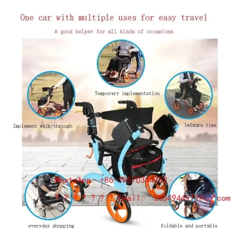 Lightweight Aluminum Alloy Elderly Walking Bike, Adjustable Height, Foldable, with Both Commuting and Shopping Storage Functions