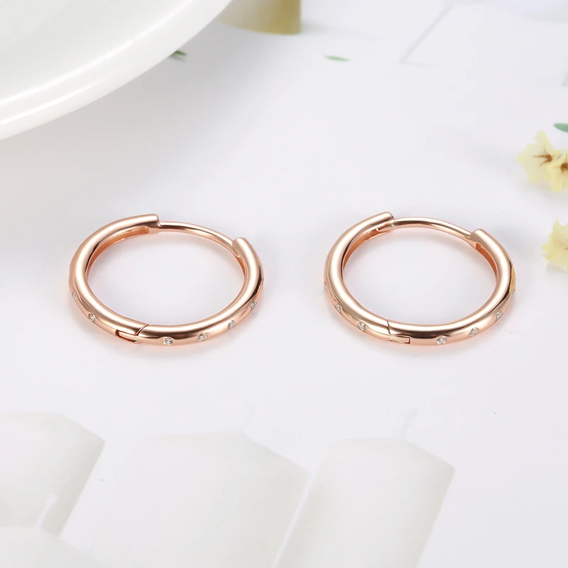 RORU 925 Sterling Silver 19mm Zircon Rose Gold Plated Round Hoop Earrings for Women Shiny Fine Jewelry Fashion Ear Ring Congo