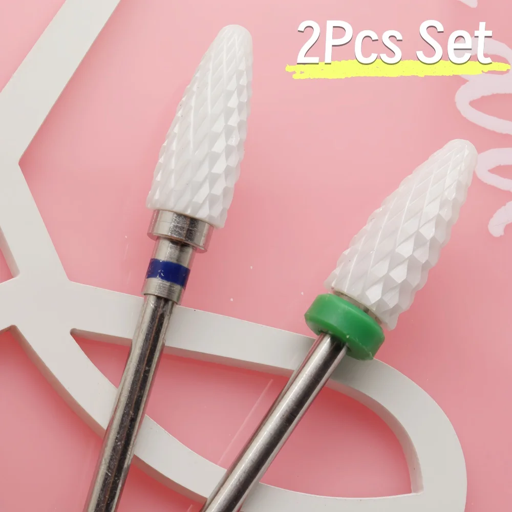 2 Stück Keramik-Nagelbohrer mit 3/32"-Schaft, geringe Wärmeentwicklung, Gel- und Acrylentfernung, E-File-Maniküre-Werkzeug für den professionellen Einsatz