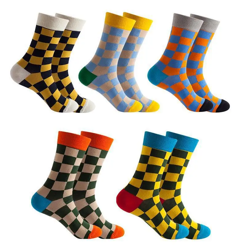 

5 Pairs Women's Stockings Comfortable Breathable Soft Cotton Socks Set Plaid Personalized Fashionable Versatile Mid Tube Socks