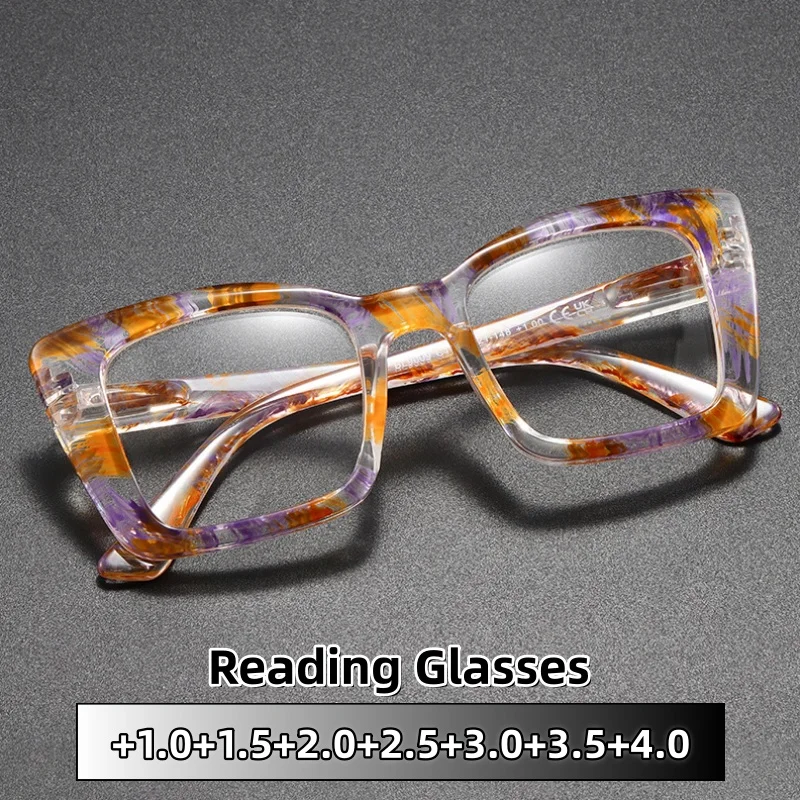 

Unisex Advanced Transparent Floral-print Frame Presbyopia Glasses Trend Personalized Blue Light Blocking Eyeglasses +1.0 To +4.0