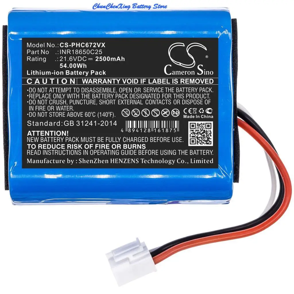 CS 21.6V 2500mAh Vacuum Battery INR18650C25 3000-018-25613 3000-029-06404 300002906404 BL7734 for Philips FC6729/01 FC6727/01