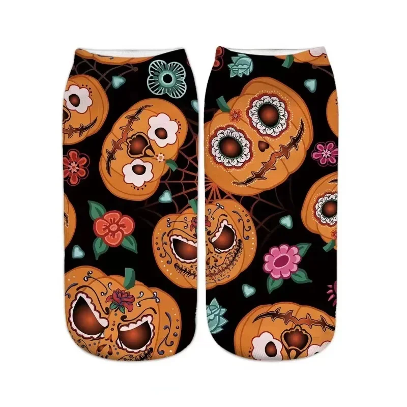 Funny 3D Printing Halloween Pumpkin Castle Short Ankle Socks Horror Theme Role Playing Couple Socks Halloween Gift