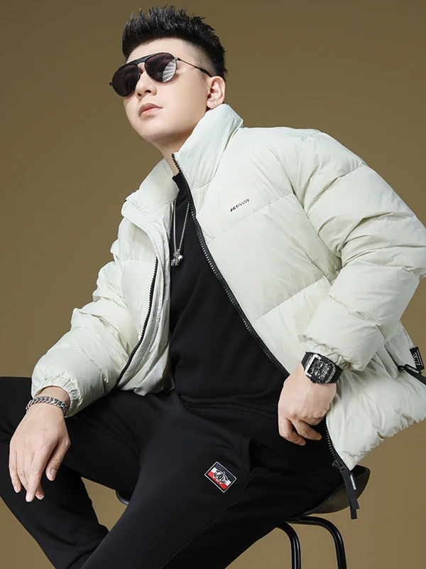 

2025 Winter Thiened Men's down Jaet High-End 90 White Du down Stand Collar Warmth Anti-Cold Polyester Fiber Casual Sle