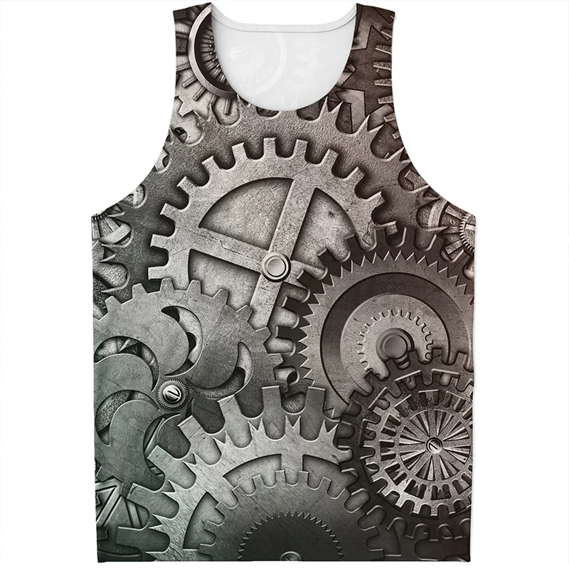 

Vintage Steampunk Gears Pattern Tank Top For Men Summer 3D Printed Cog Vest Quick Dry Sleeveless Tee Street Tops Loose Tshirt