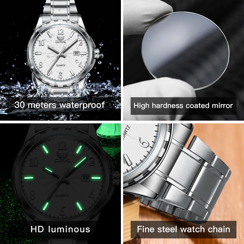 OPK 6031 Watches For Men Original Waterproof  Digital Mirror Quartz  Luminous Stainless Steel Wristwatch  Automatic  Male Watch