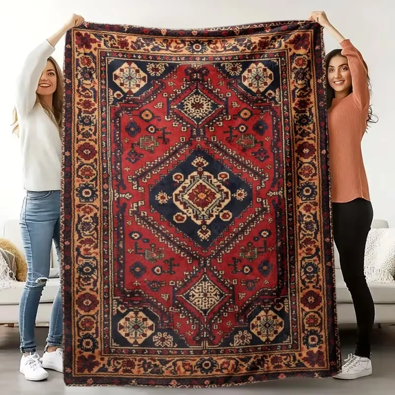A Cozy Persian Carpet Patterned Fleece Blanket, Featuring High-Definition Digital Suitable for All Seasons, A Cooling Blanket