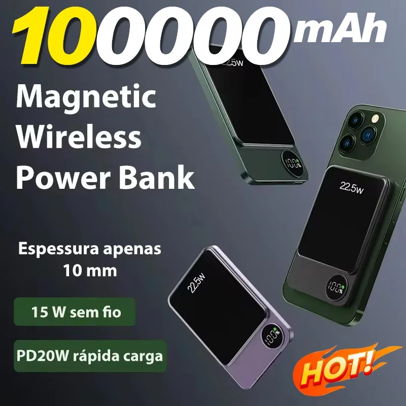 

Wireless Power Bank 100000mAh Magnetic Type C Fast Charger Portable For iPhone15 14 13 Xiaomi Samsung All Magsafe Series Phone