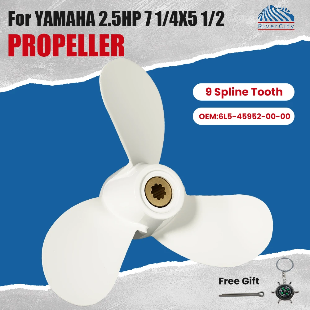 Outboard Propeller 7 1/4x5 1/2 for Yamaha 2.5HP Aluminum Alloy Screw Boat Marine Motor 3 Blade 9 Spline Teeth 6L5-45952-00-00